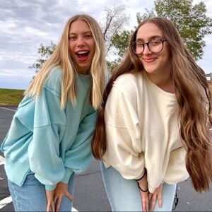AE Big Hug Reverse Fleece Oversized Sweatshirt Blue S NWT